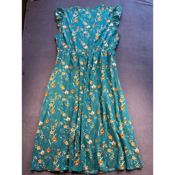 Bloomchic Maxi Dress Flutter Sleeve w/ Pockets- Teal Floral- Women's Size 22-24 - Picture 9 of 12